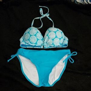 STYLUS Blue and White Printed Halter Bikini Top